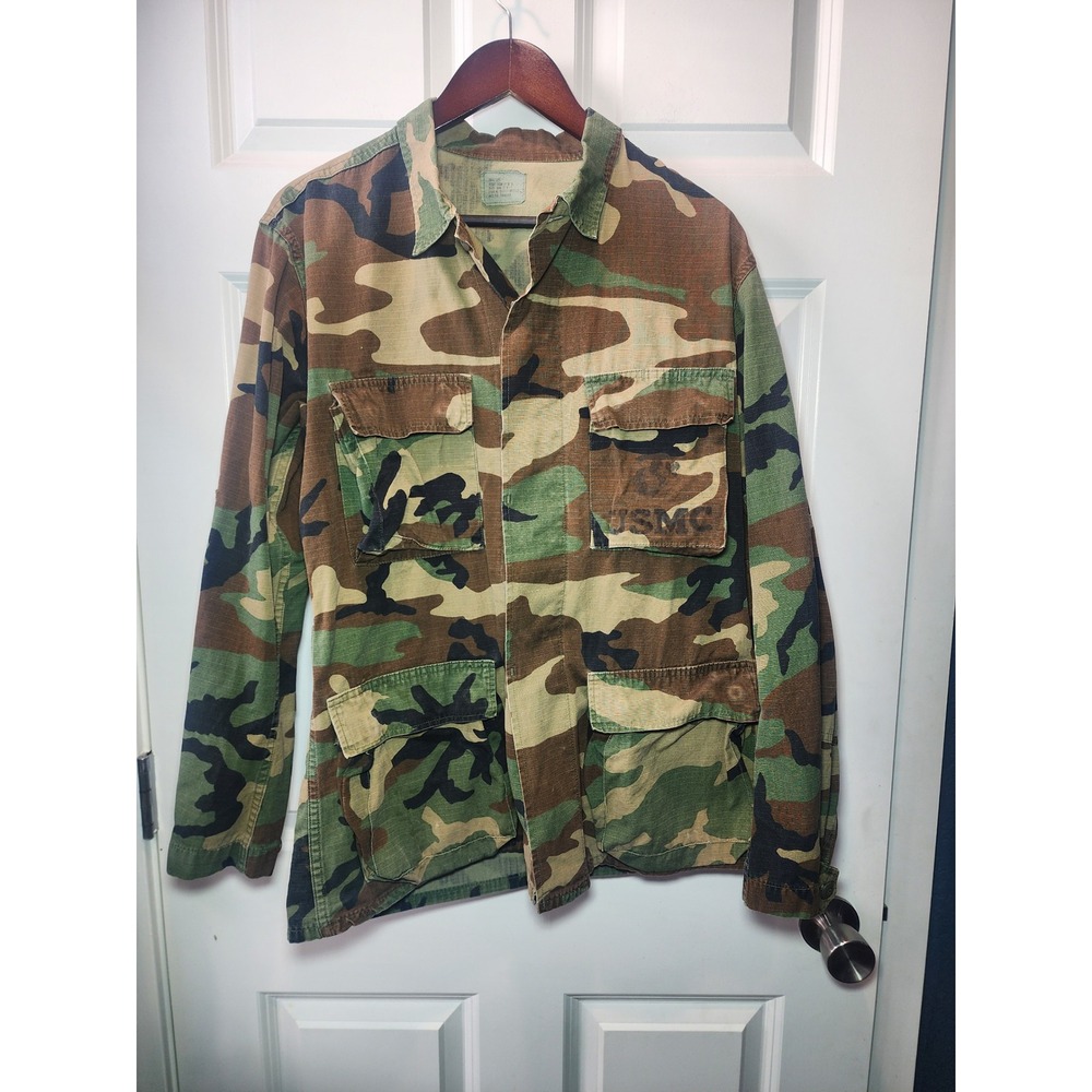 USMC Woodland Camo BDU Field Jacket Small Long Military Issue Ripstop Utility